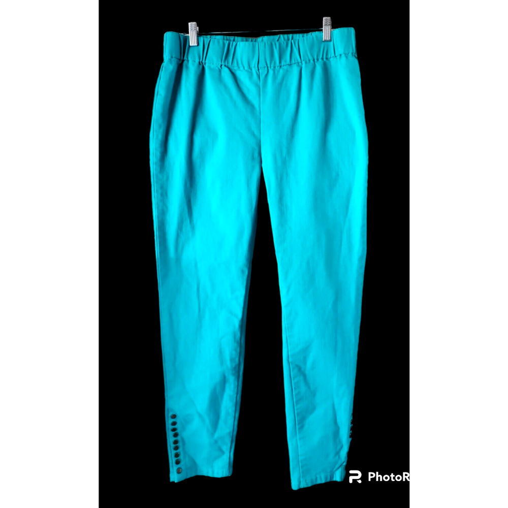 Soft Surroundings Snap Ankle Pull-On Turquoise Green Stretch Denim Pants TALL TL